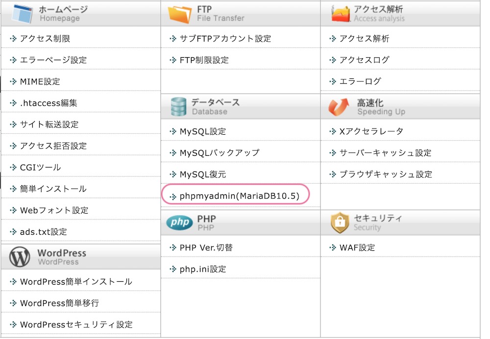 wordpressインストールディレクトリ